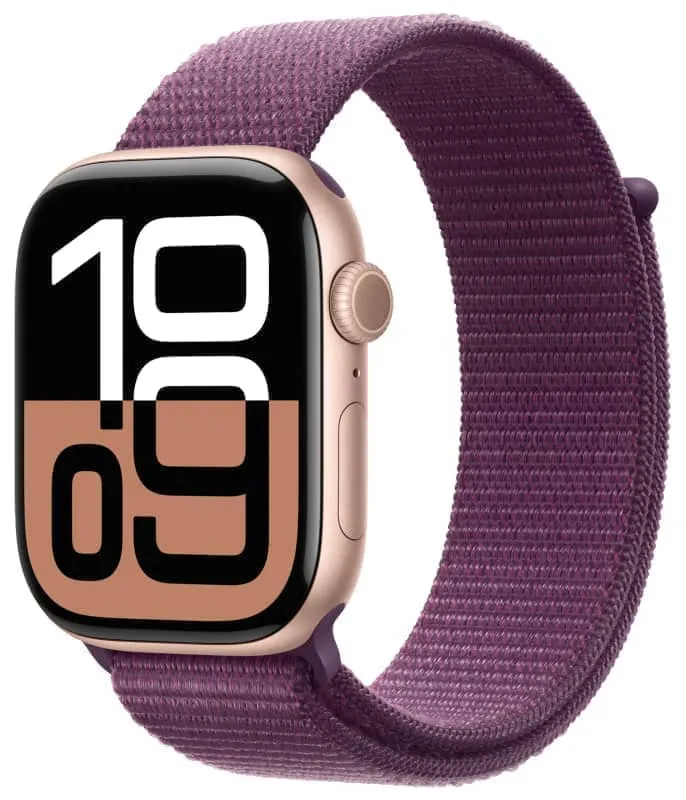 Умные смарт-часы Apple Watch Series 10, 42мм, GPS+Cellular, Jet Black Aluminum Case, Plum Nylon Band