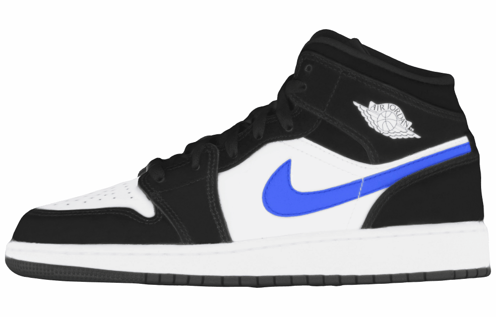 Подростковые кроссовки Jordan 1 Mid Black/Racer Blue/White GS