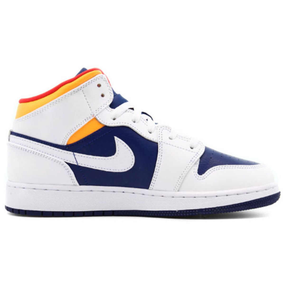 Подростковые кроссовки Jordan 1 Mid White/Laser Orange/Deep Royal Blue GS