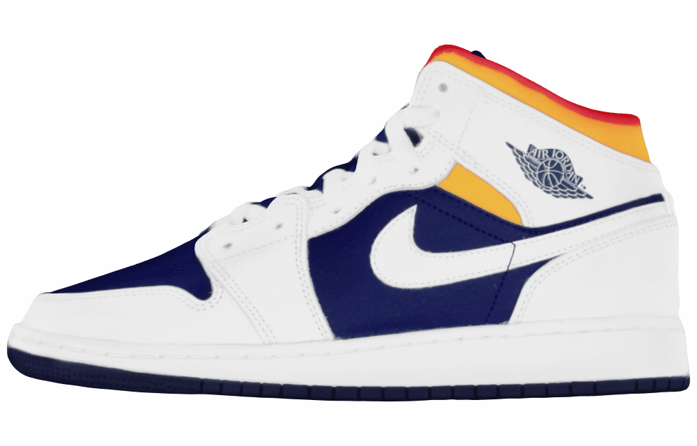 Подростковые кроссовки Jordan 1 Mid White/Laser Orange/Deep Royal Blue GS